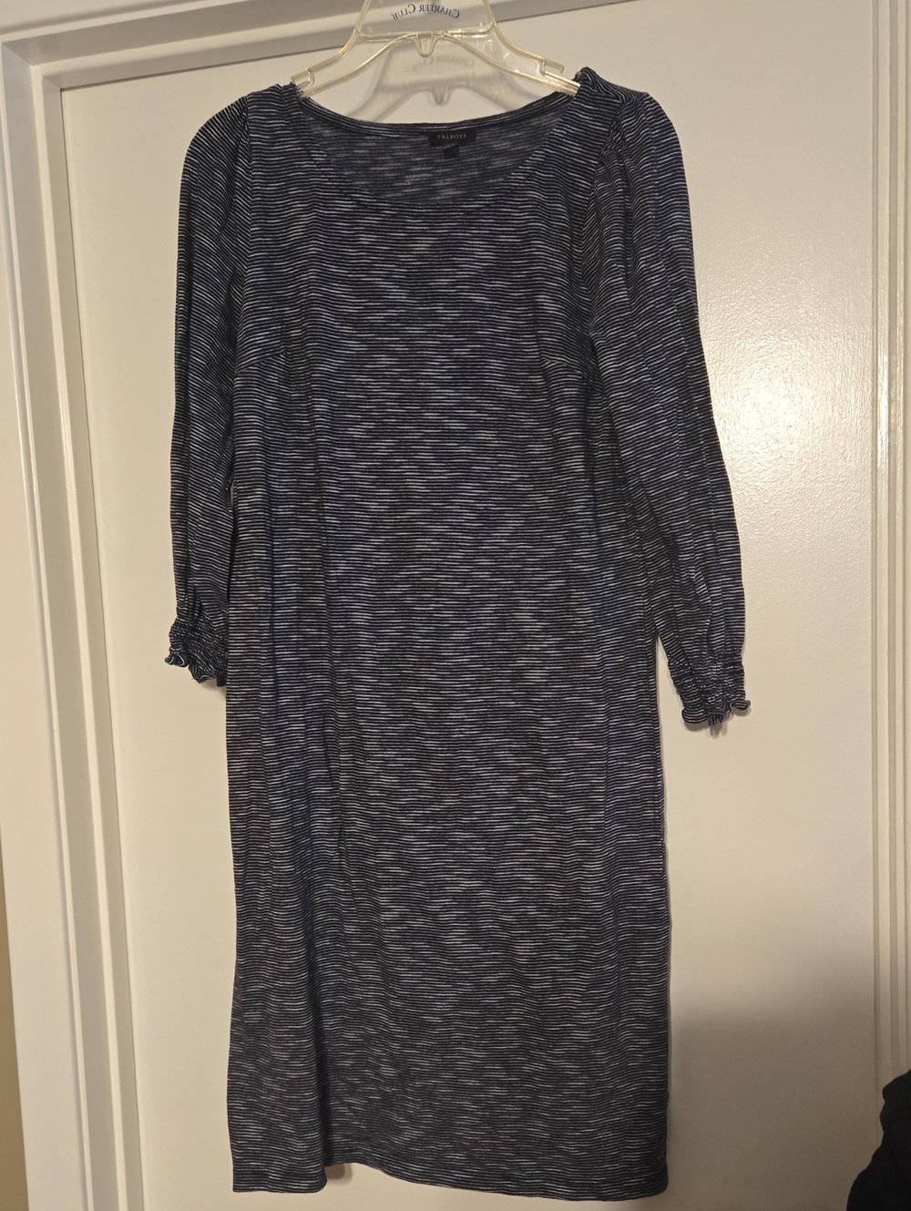 Talbots Navy Striped Long Sleeve Knit Dress